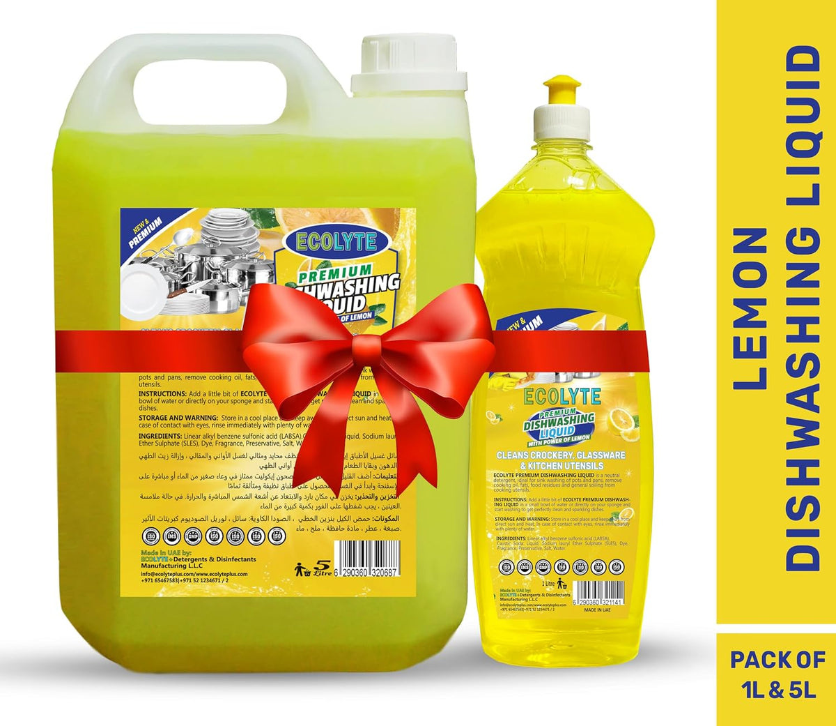 ECOLYTE+ Dishwashing Liquid Soap, Platinum Antibacterial Detergent & Shine, All Purpose Cleaner, Leaves No Residue, Kitchen Cleaner, Removes Grease & Oil - (Lemon, 1 Liter & 5 Liter) — additional view 3