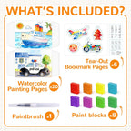 YPLUS Watercolour Activity Book with 8 Paint Colours — Vehicles