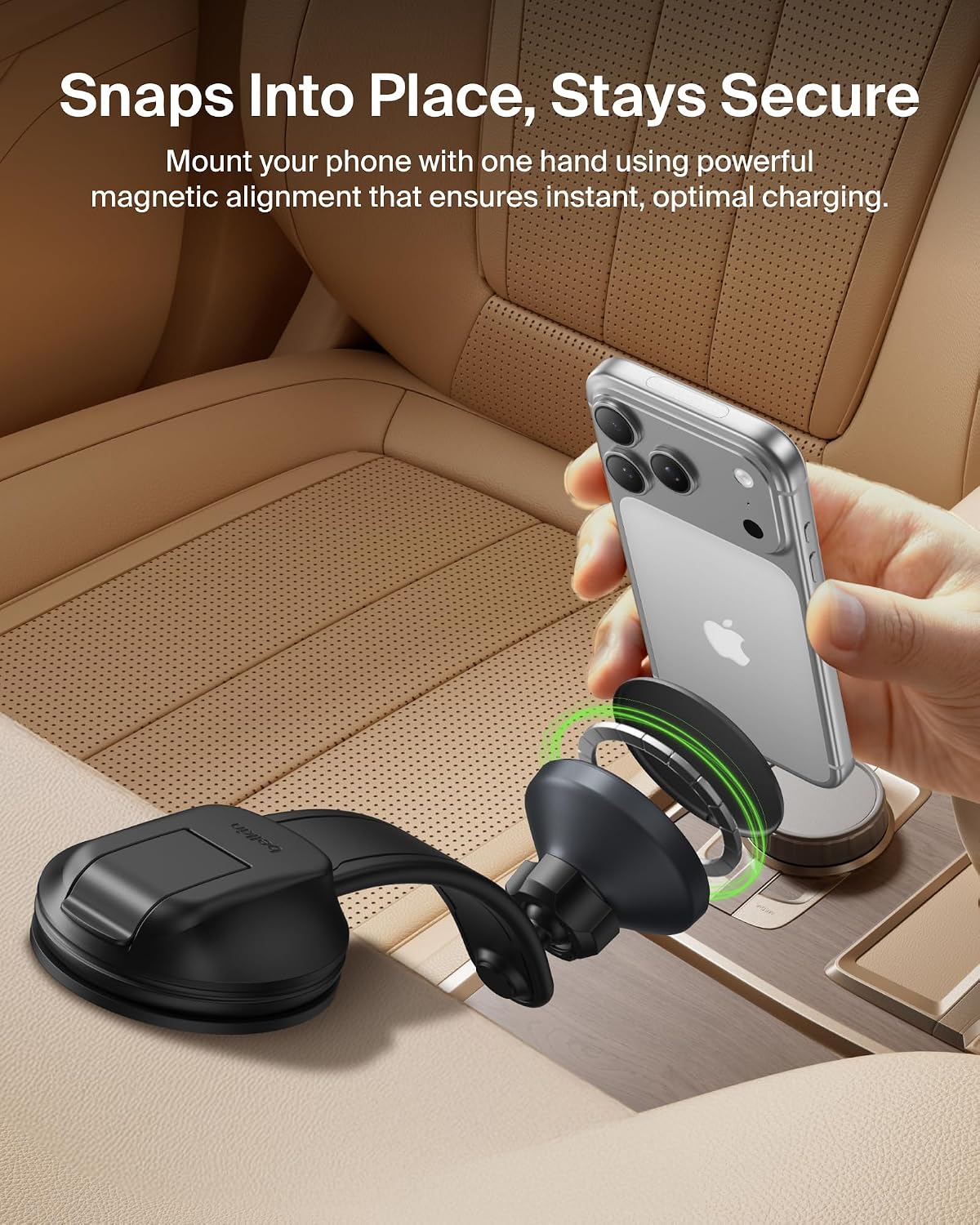 Belkin Wireless Car Charger, Magnetic Car Vent Mount & Dash Mount with USB C Cable, MagSafe Compatible Fast Charging for iPhone 17, Galaxy S25, Pixel 10, & More - Qi2 Travel Car Accessories - Black