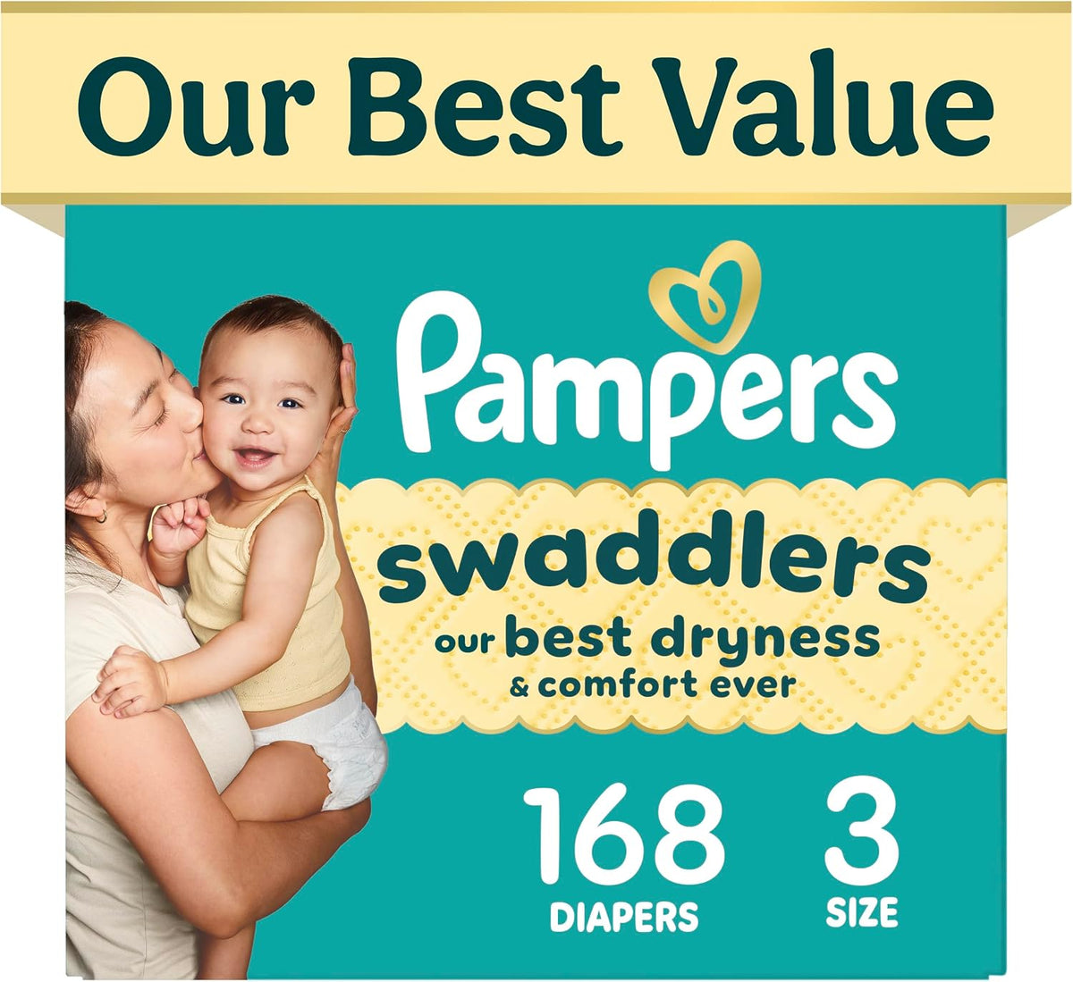 Pampers Diapers Size 3, 168 Count - Swaddlers Disposable Baby Diapers (Packaging & Prints May Vary)