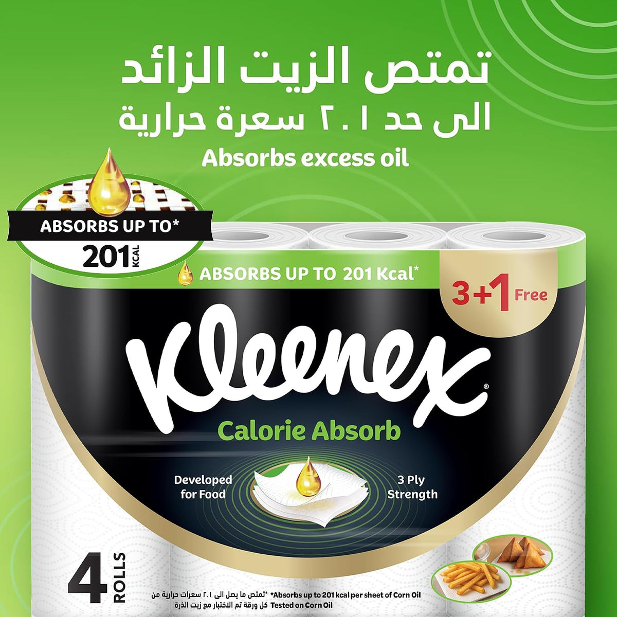 Kleenex Calorie Absorb Kitchen Tissue Paper Towel, 3 PLY, 4 Rolls x 50 Sheets, Food-Grade Strong Absorbent Kitchen Tissue — additional view 2