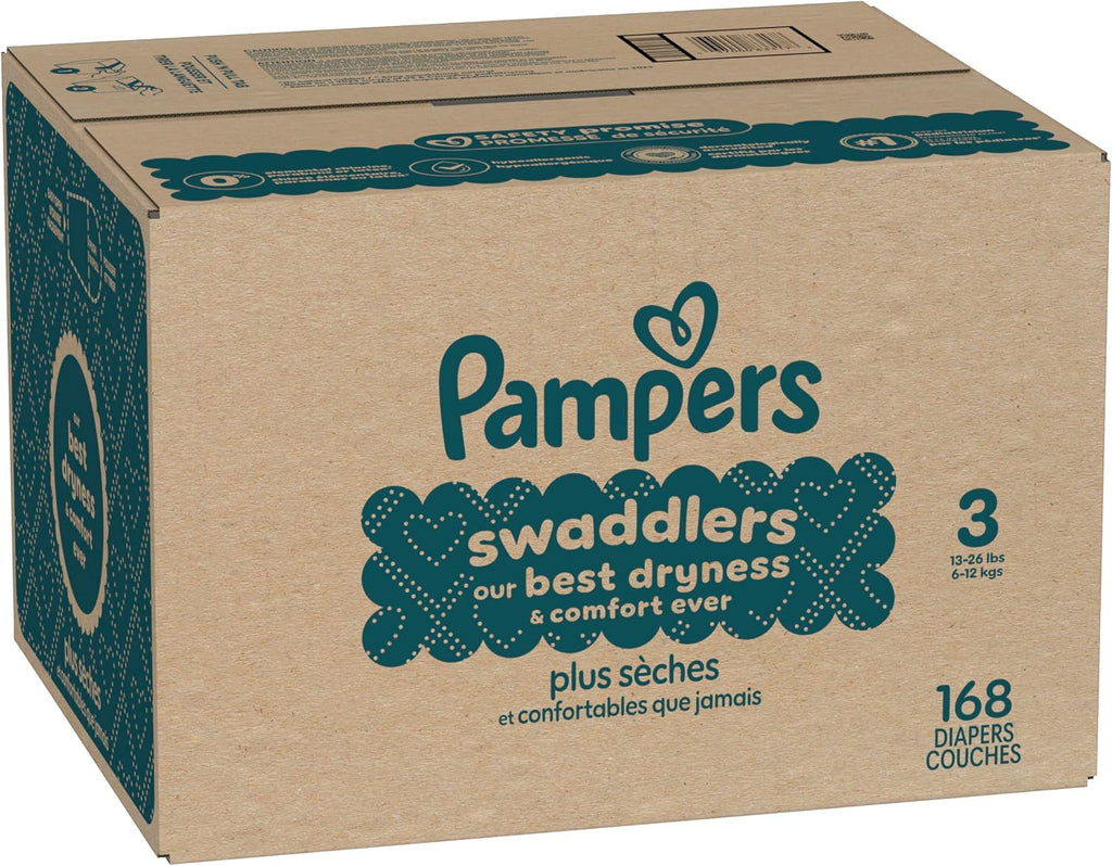 Pampers Diapers Size 3, 168 Count - Swaddlers Disposable Baby Diapers (Packaging & Prints May Vary)