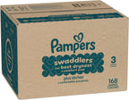 Pampers Diapers Size 3, 168 Count - Swaddlers Disposable Baby Diapers (Packaging & Prints May Vary)