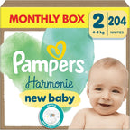 Pampers Harmonie Nappies Size 2, 204 Nappies, 4kg-8kg, Gentle Skin Protection Cushiony Soft