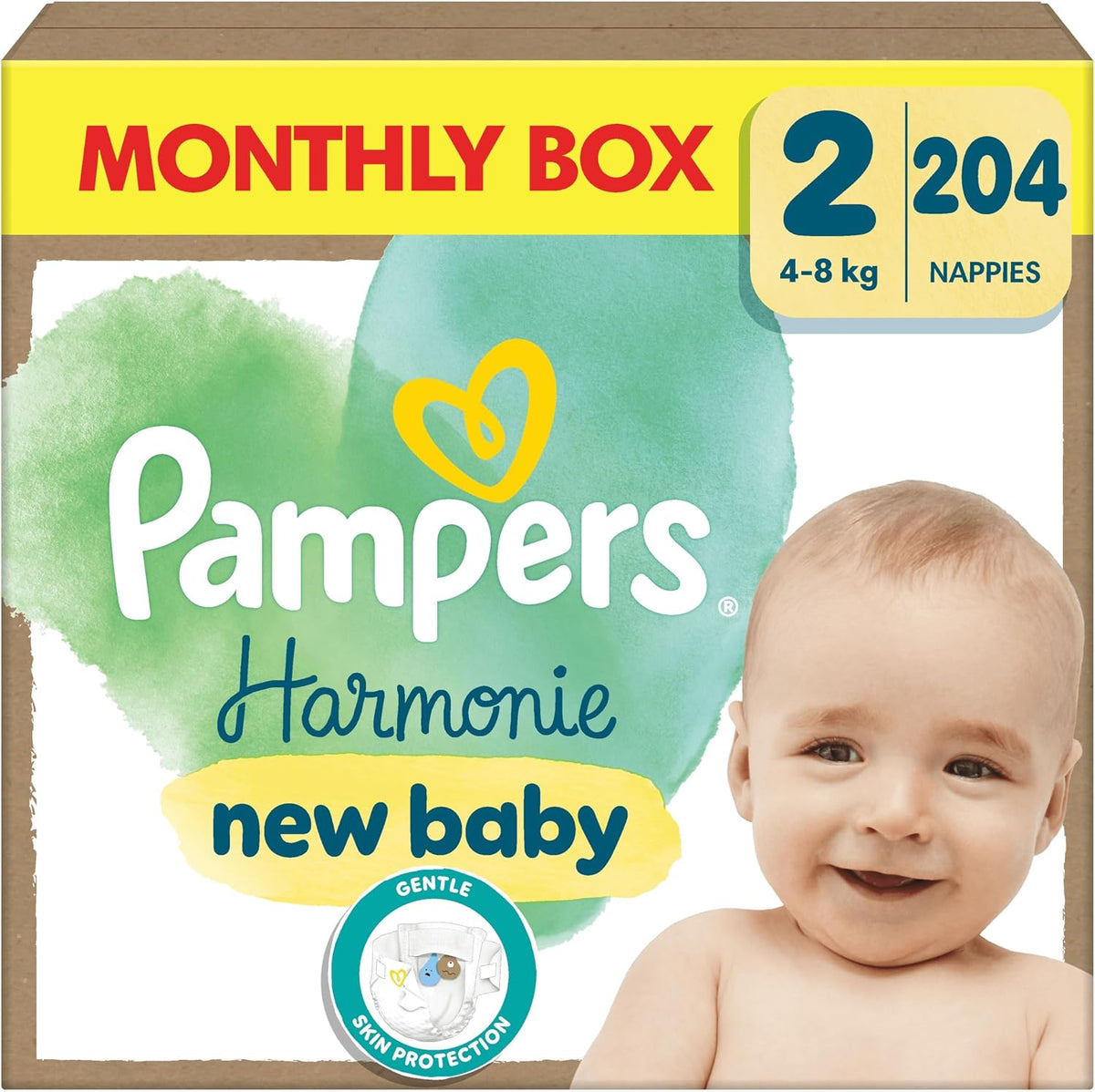 Pampers Harmonie Nappies Size 2, 204 Nappies, 4kg-8kg, Gentle Skin Protection Cushiony Soft