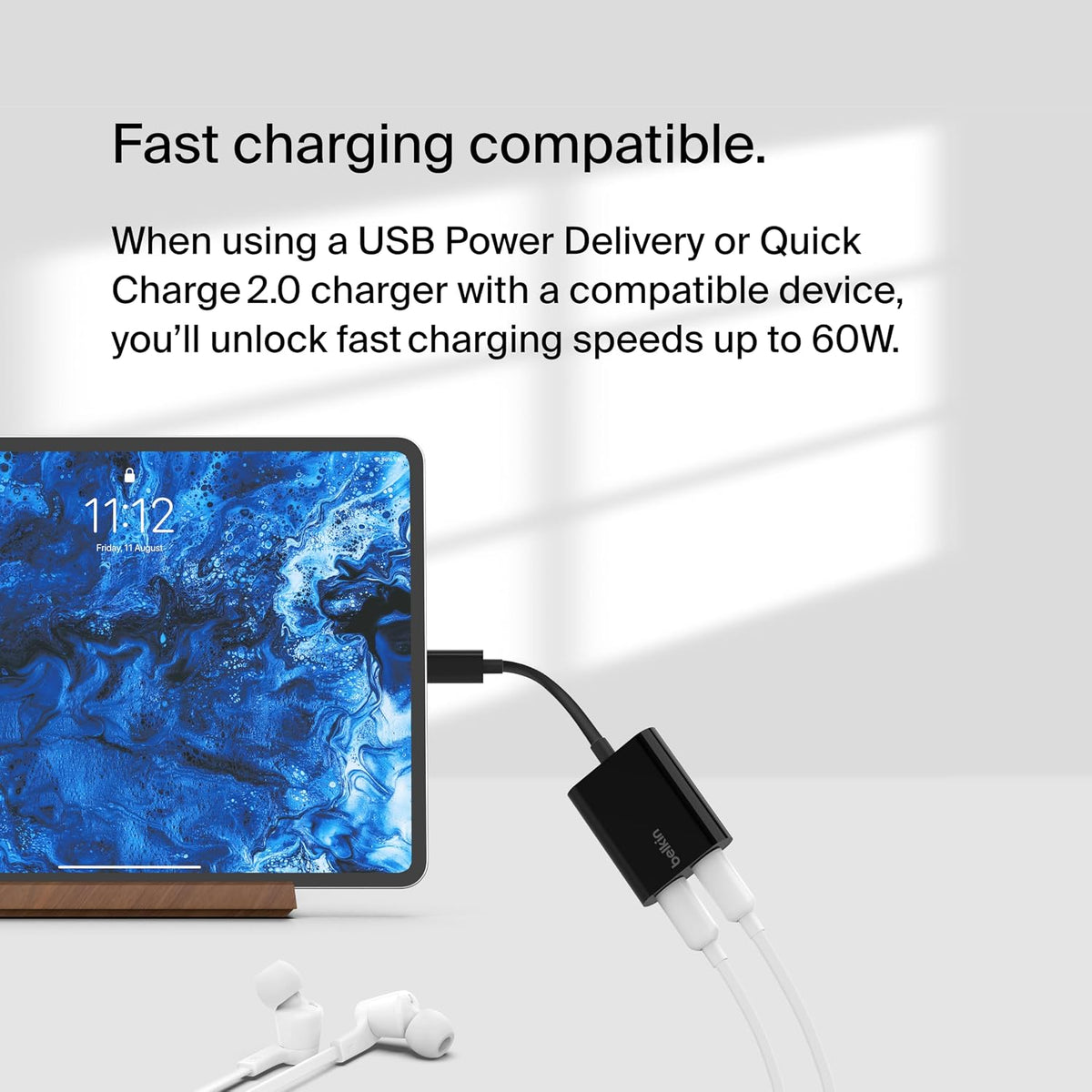 Belkin RockStar™ USB-C Audio + Charge Adapter, Headphone Adapter w/ USB-C 60W Power Delivery Fast Charging for iPhone 15, iPad Pro, Galaxy, Note, Google Pixel, LG, Sony, OnePlus, and More - Black