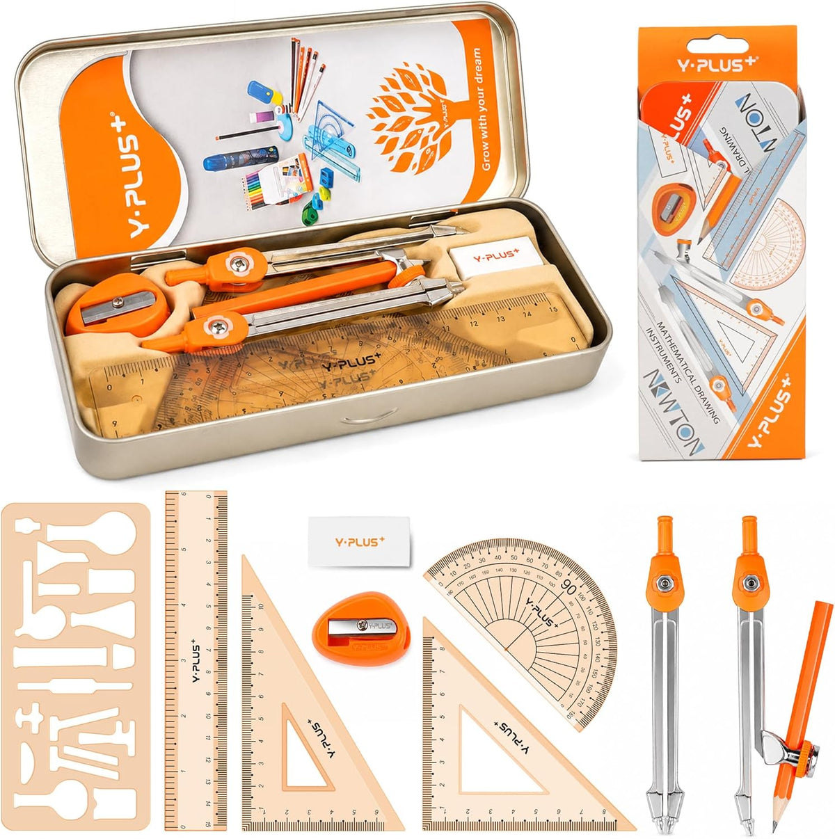 YPLUS Geometry Set with Storage Tin — 11 Pieces