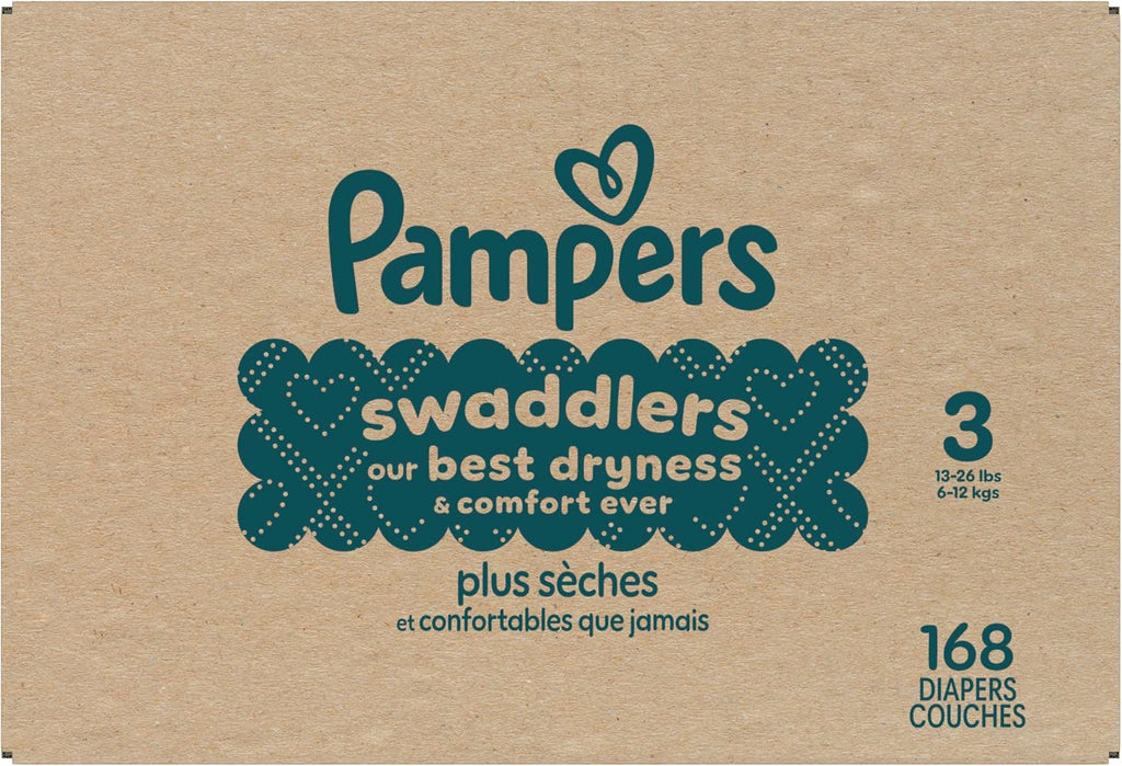 Pampers Diapers Size 3, 168 Count - Swaddlers Disposable Baby Diapers (Packaging & Prints May Vary)
