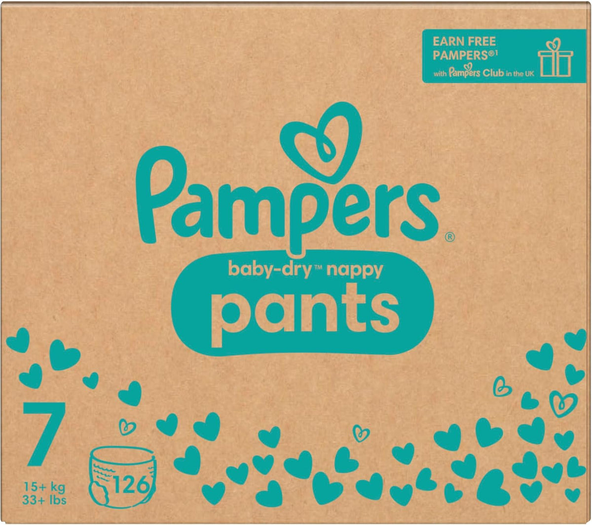 Pampers Nappy Pants Size 7, 126 Count, 17kg+, Triple Protection, Super Absorbent Core, Easy Changes