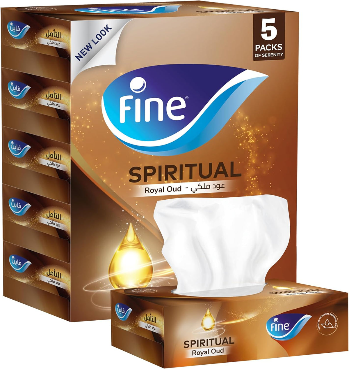 Fine wellness oud facial tissue, 5 boxes of 120 sheets x 2 Ply — front product image
