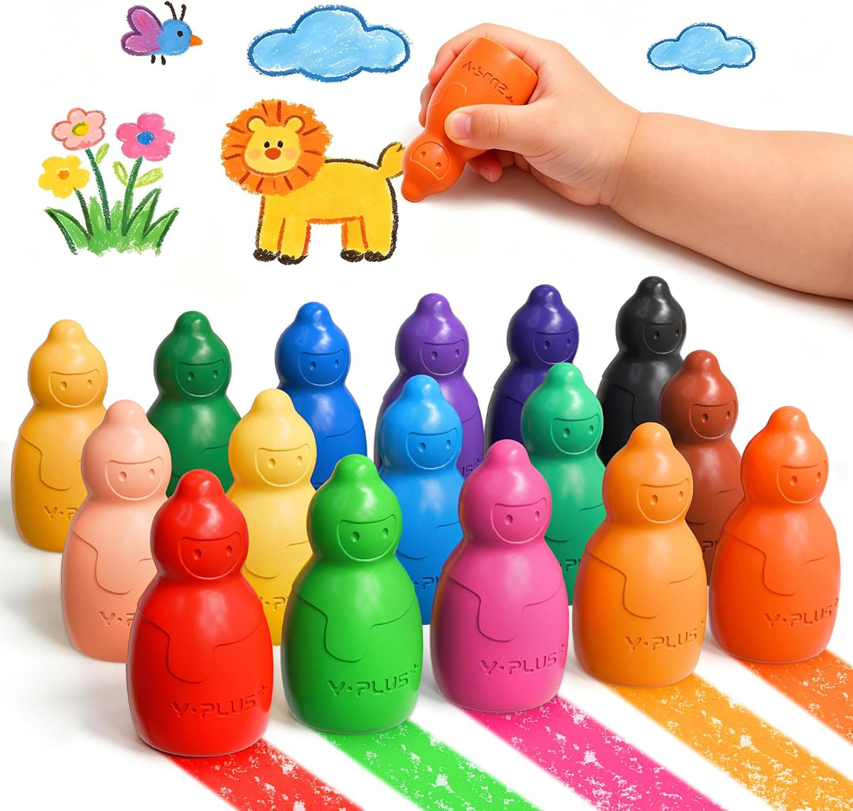 YPLUS Stackable Jumbo Crayons — 16 Colours