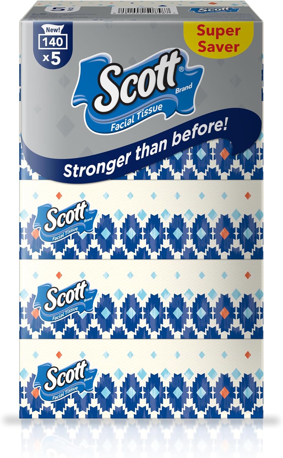 Scott Facial Tissue, 2 PLY, Super Saver, 140 Sheets x 5 Tissue Boxes — front product image