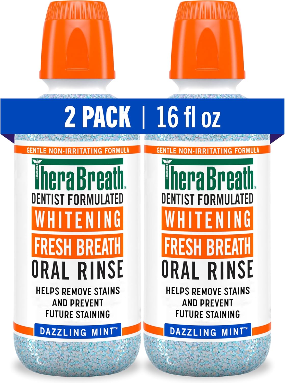 TheraBreath Whitening Oral Rinse, Dazzling Mint, 16 oz, 2-Pack — front product image