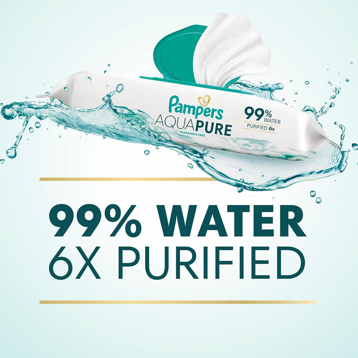 Pampers Aqua Pure Sensitive Baby Wipes, 99% Water, Hypoallergenic, Unscented (896 Count, 16 Flip-Top Packs)