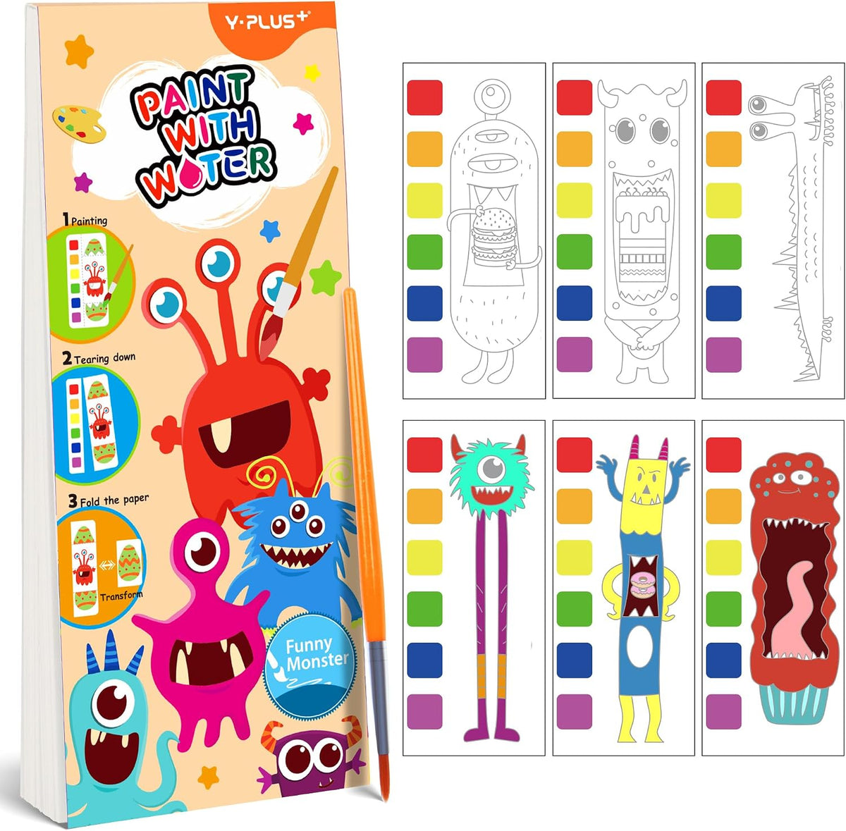 YPLUS Paint with Water Activity Books — Monsters Transform