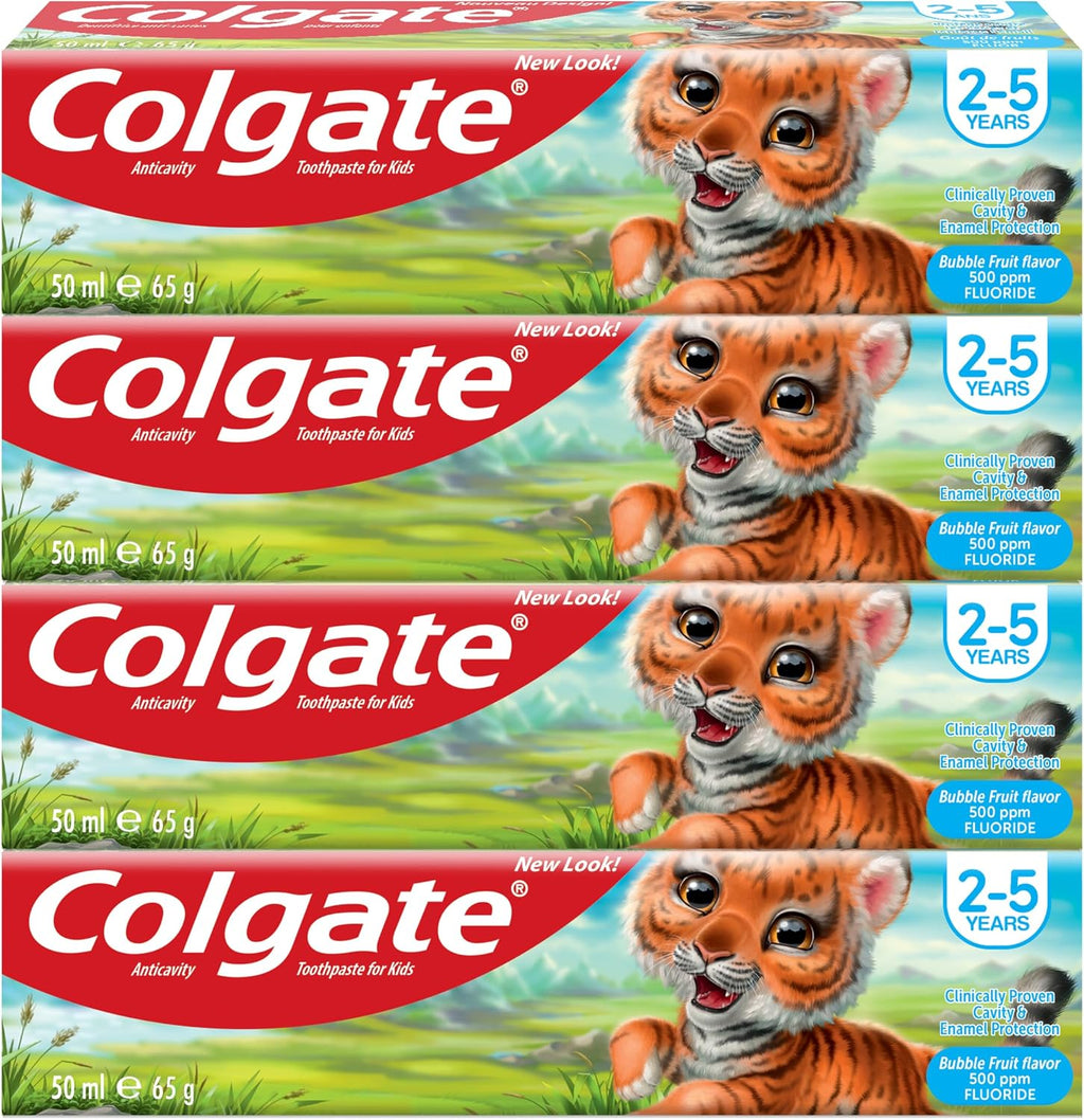 Colgate Toothpaste Kids Bubble Fruit, Fluoride Toothpaste, 2-5 years, 4x50ml, 4 Pack — front product image