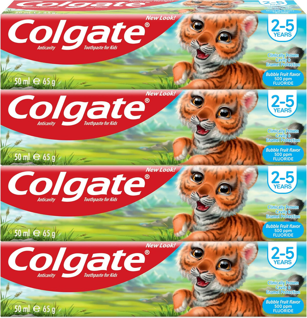 Colgate Toothpaste Kids Bubble Fruit, Fluoride Toothpaste, 2-5 years, 4x50ml, 4 Pack — front product image