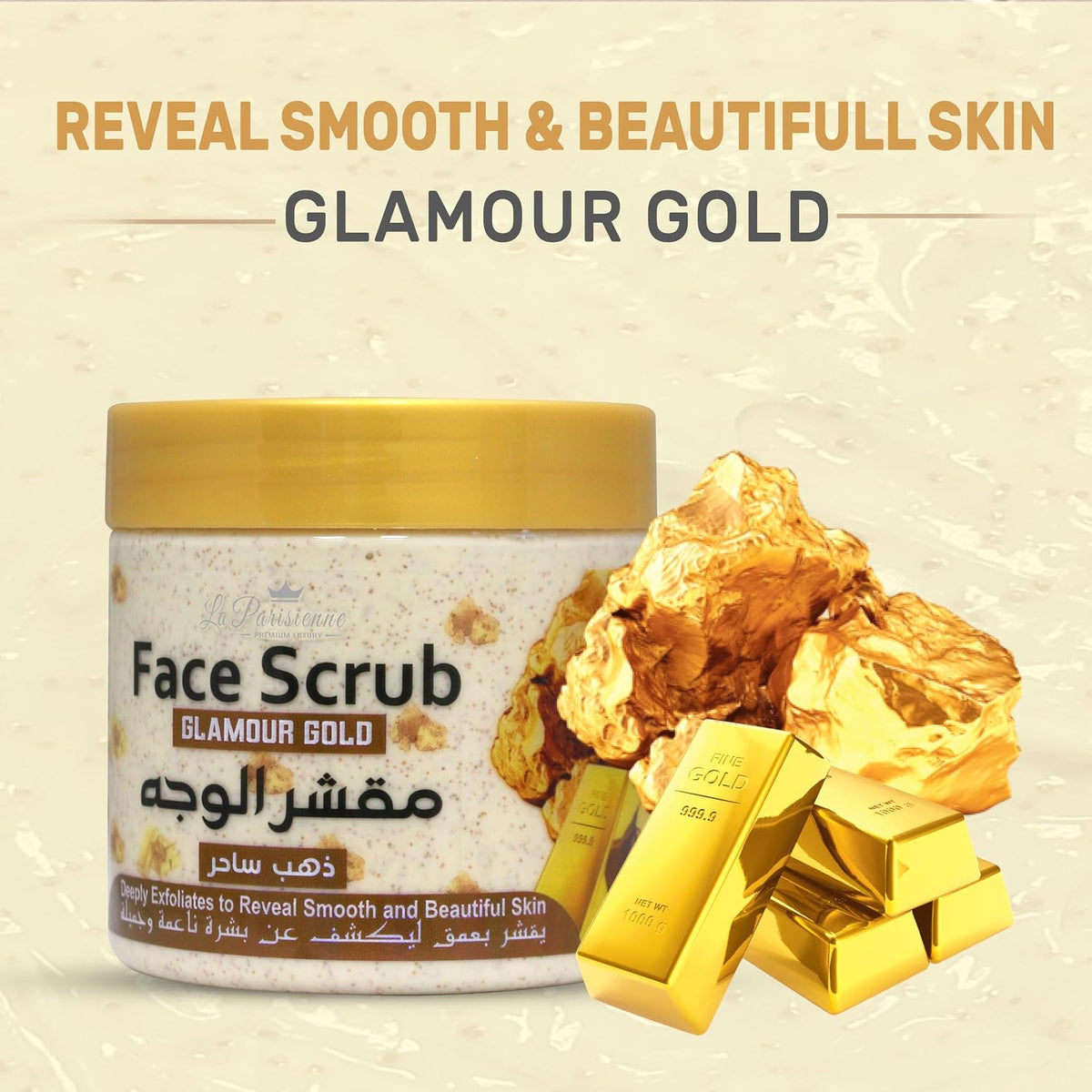 ECOLYTE+ Face Scrub La Parisienne, Deeply Exfoliates, Reveal Smooth & Beautiful Skin, Exfoliating Scrub, Facial Exfoliant, Moisturizing, Glowing Skin - (Glamour Gold, 500 ml) — additional view 4
