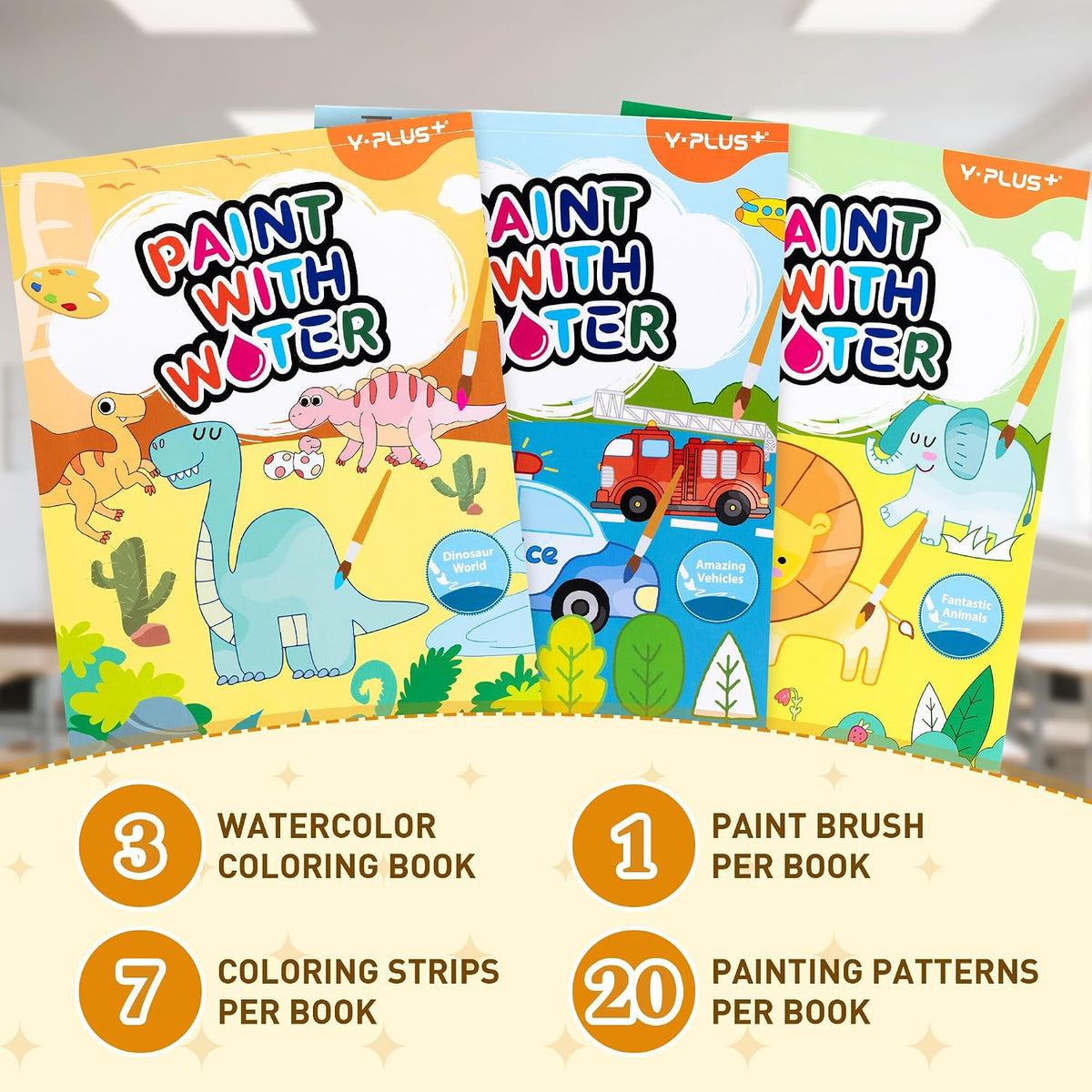 YPLUS Paint with Water Activity Books — 3 Themes