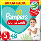 Pampers Baby-Dry Pants Diapers with Aloe Vera Lotion, 360 Fit & up to 100% Leakproof, Size 5, 12-18kg, Mega Pack, 48 Count