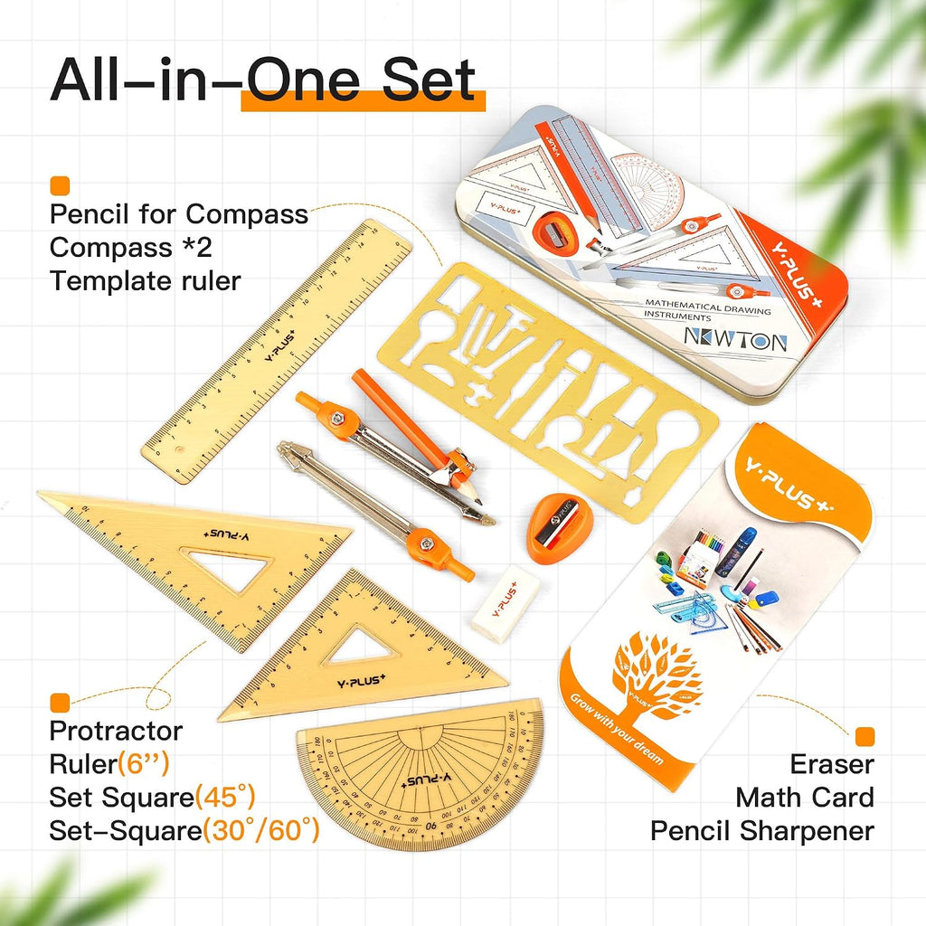 YPLUS Geometry Set with Storage Tin — 11 Pieces