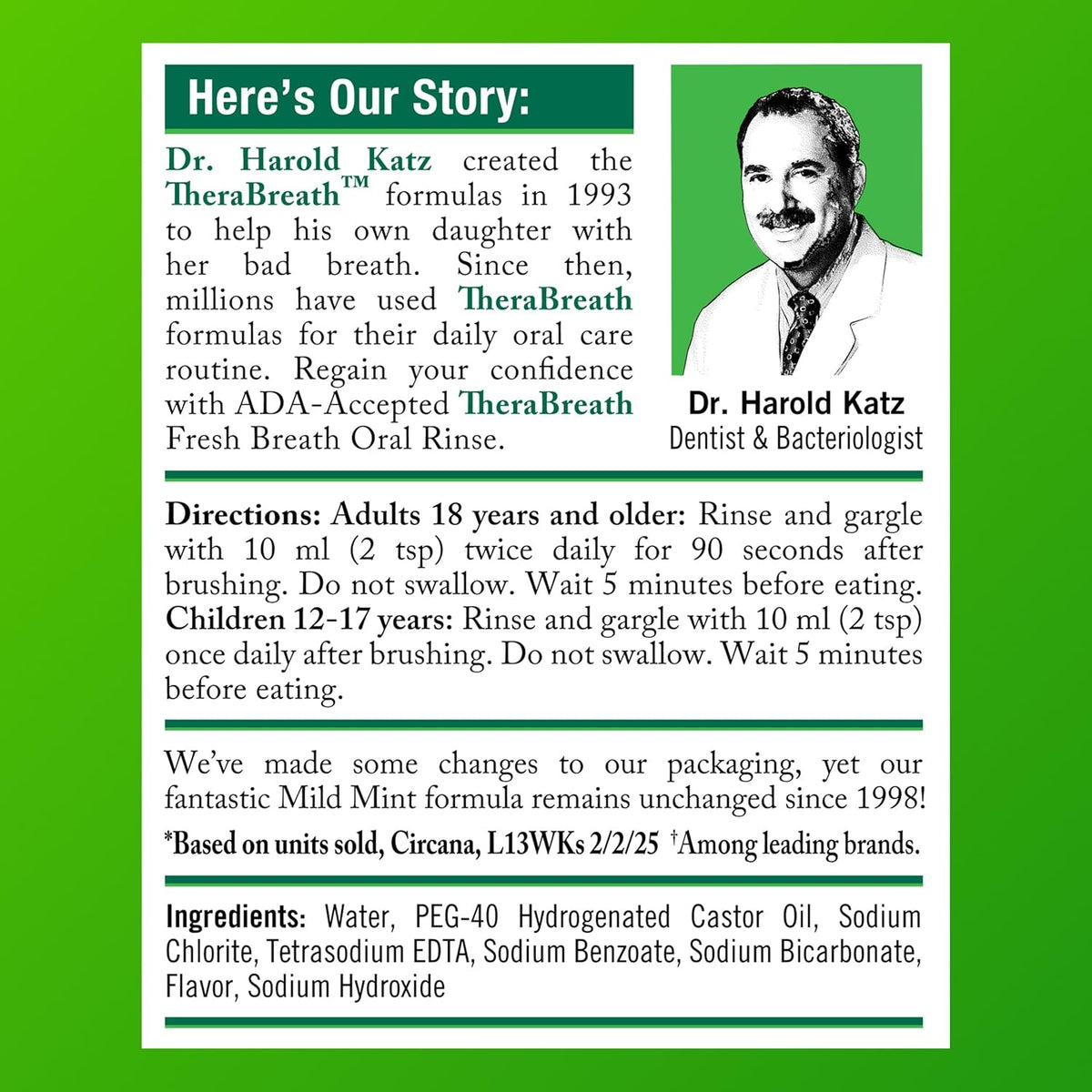 TheraBreath Fresh Breath Mouthwash, Mild Mint, 1 L — additional product view 7