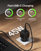 Belkin Compact USB Charger (45W) USB-C Power Delivery Fast Charging for Apple iPhone 16, 16 Plus, 16 Pro, 16 Pro Max, iPhone 15 Series, Samsung Galaxy S25, iPad, AirPods etc. - Black