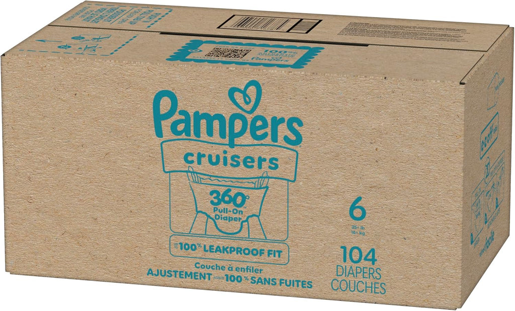 Pampers Diapers Size 6, 104 Count - Pull On Cruisers 360° Fit Disposable Baby Diapers with Stretchy Waistband, (Packaging & Prints May Vary)