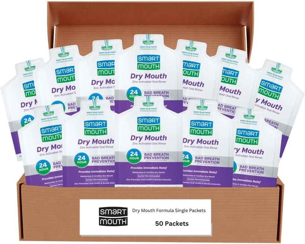 SmartMouth Dry Mouth Zinc Activated Mouthwash Single Packs, Mint, 50 Count — front product image