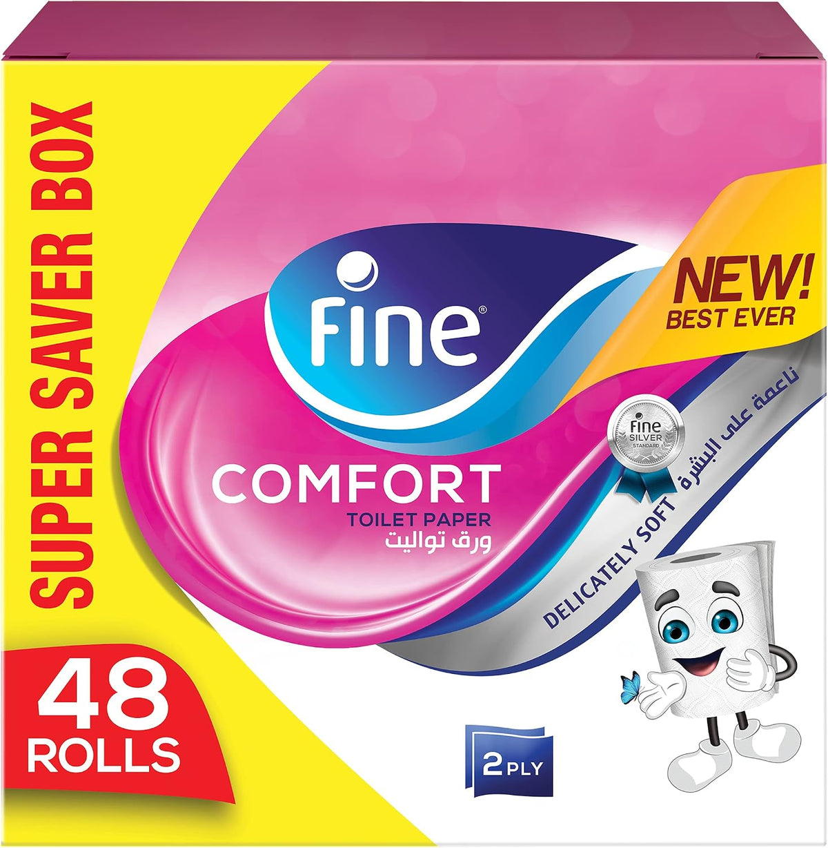 Fine Baby Comfort, Absorbent, Sterilized, Soft, Flushable Toilet Paper, 2 Plies, Pack of 12 x 4 = 48 Rolls. New & Improved — front product image