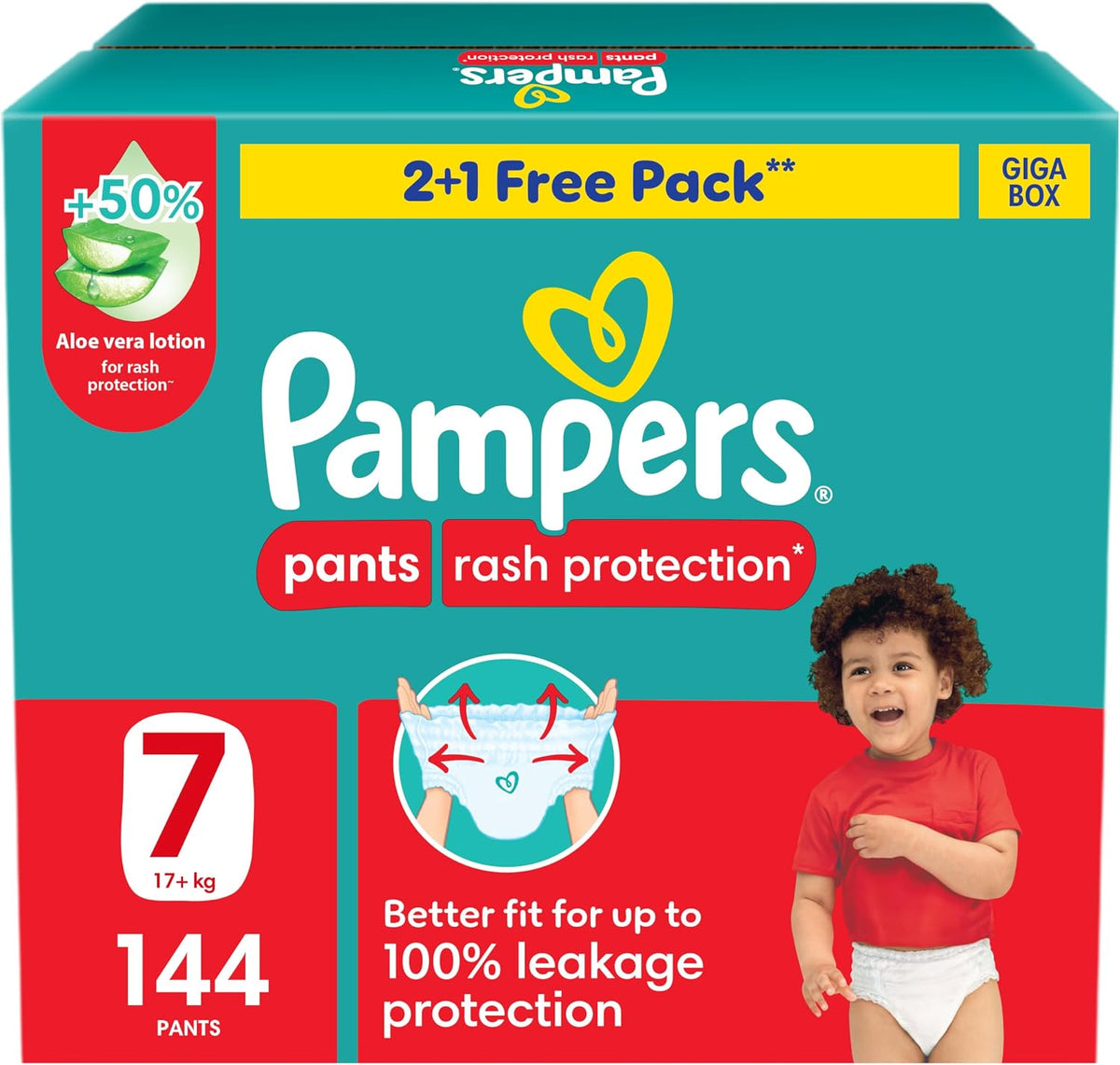 Pampers Rash Protection Culotte Pants Diapers, Size 7, 17+kg Box 144 Count