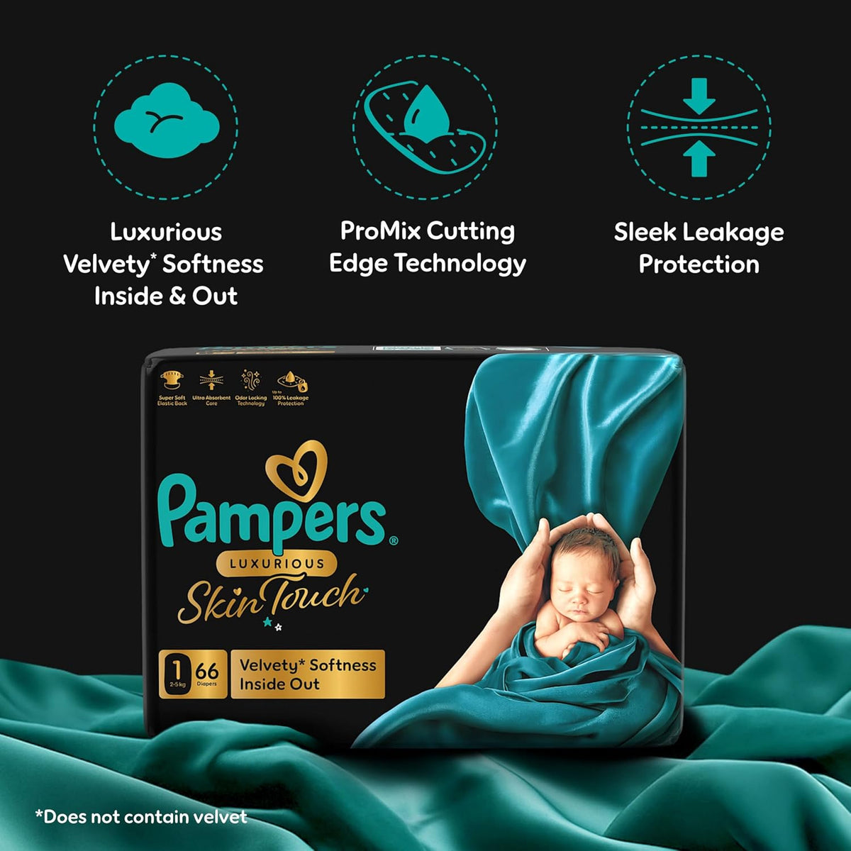 Pampers Luxurious Skin Touch Premium Diapers 2-5kg Size 1, 66 for Newborns (Pack of 2)