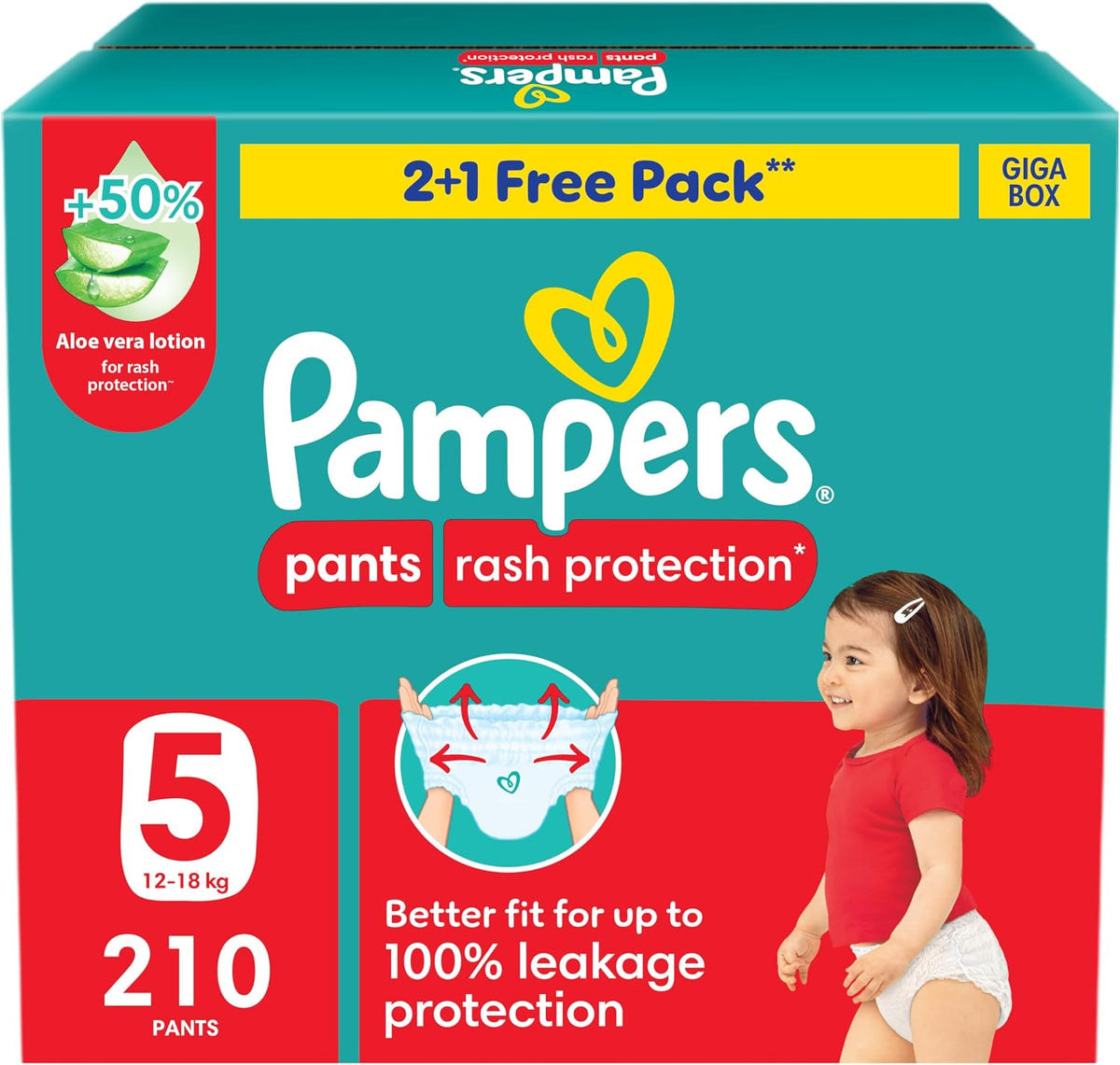Pampers Rash Protection Culotte Pants Diapers Size 5, 12-18kg Box 210 Count