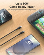 Belkin Gaming USB-C to USB-C Cable 60W (6.6ft), Braided Type C Charger Fast Charging for Nintendo Switch 2, iPhone 16, iPhone 15, iPad, MacBook Air, Chromebook, Samsung Galaxy S25 Ultra, etc. - Black