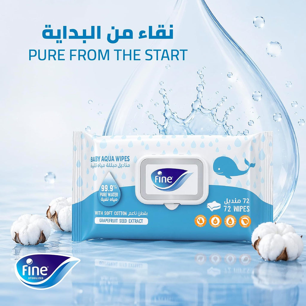 Fine Baby Aqua Wipes – Pack of 6 x 72 Sheets (432 Wipes), 99.9% Pure Water & Soft Cotton — additional view 2