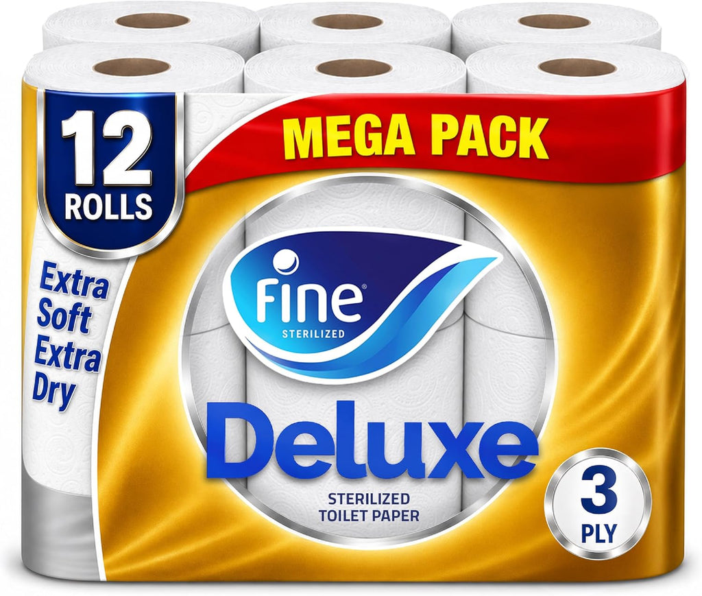 Fine Deluxe Toilet Tissues Paper 12 Rolls, 140 sheets x 3 Ply — front product image