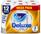 Fine Deluxe Toilet Tissues Paper 12 Rolls, 140 sheets x 3 Ply — front product image