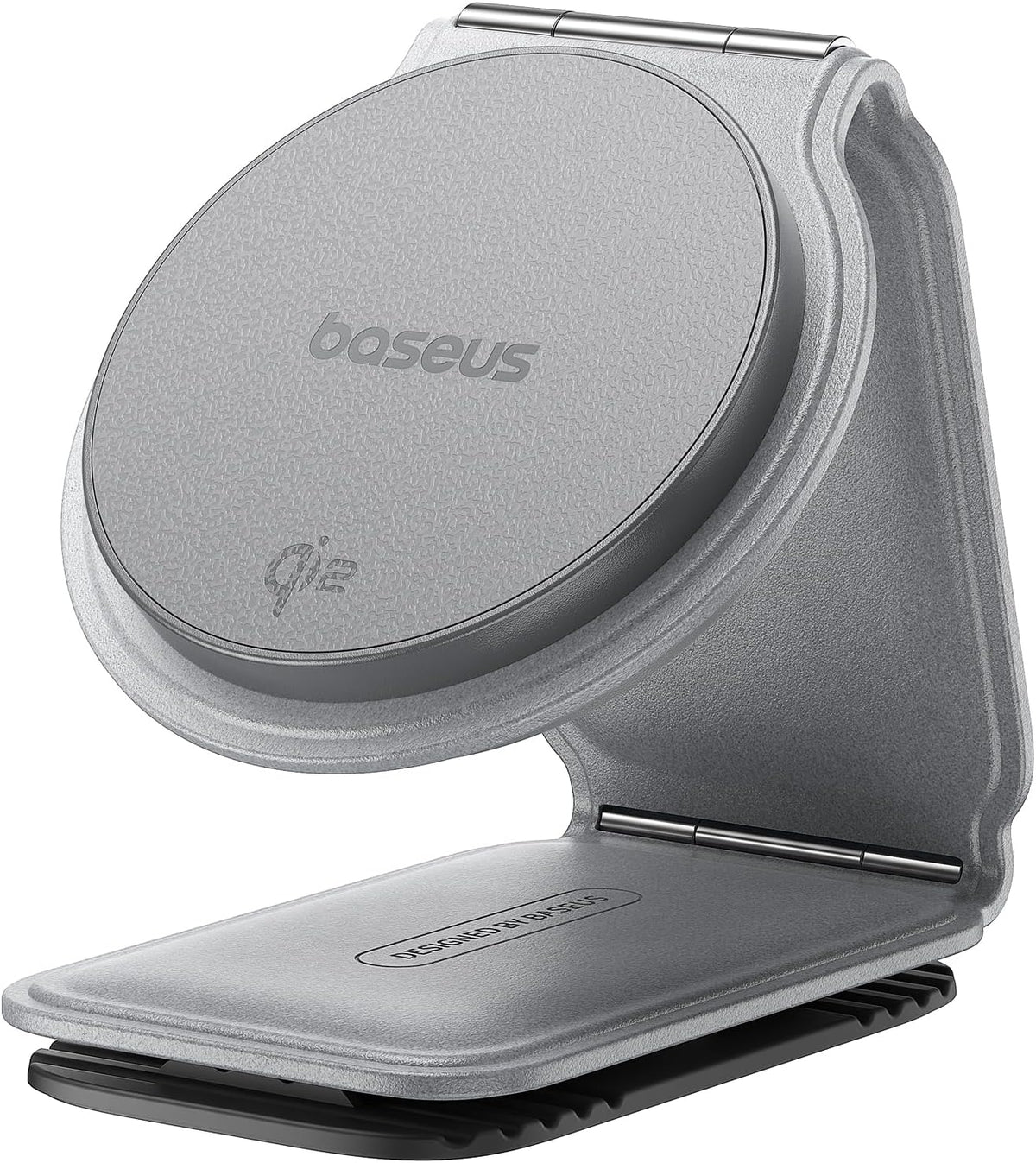 Baseus C02 Mega Qi2 Certified 15W MagSafe Car Charger Mount, Foldable Magnetic Phone Holder for Dashboard, 360° Rotatable Base — Frosted Grey