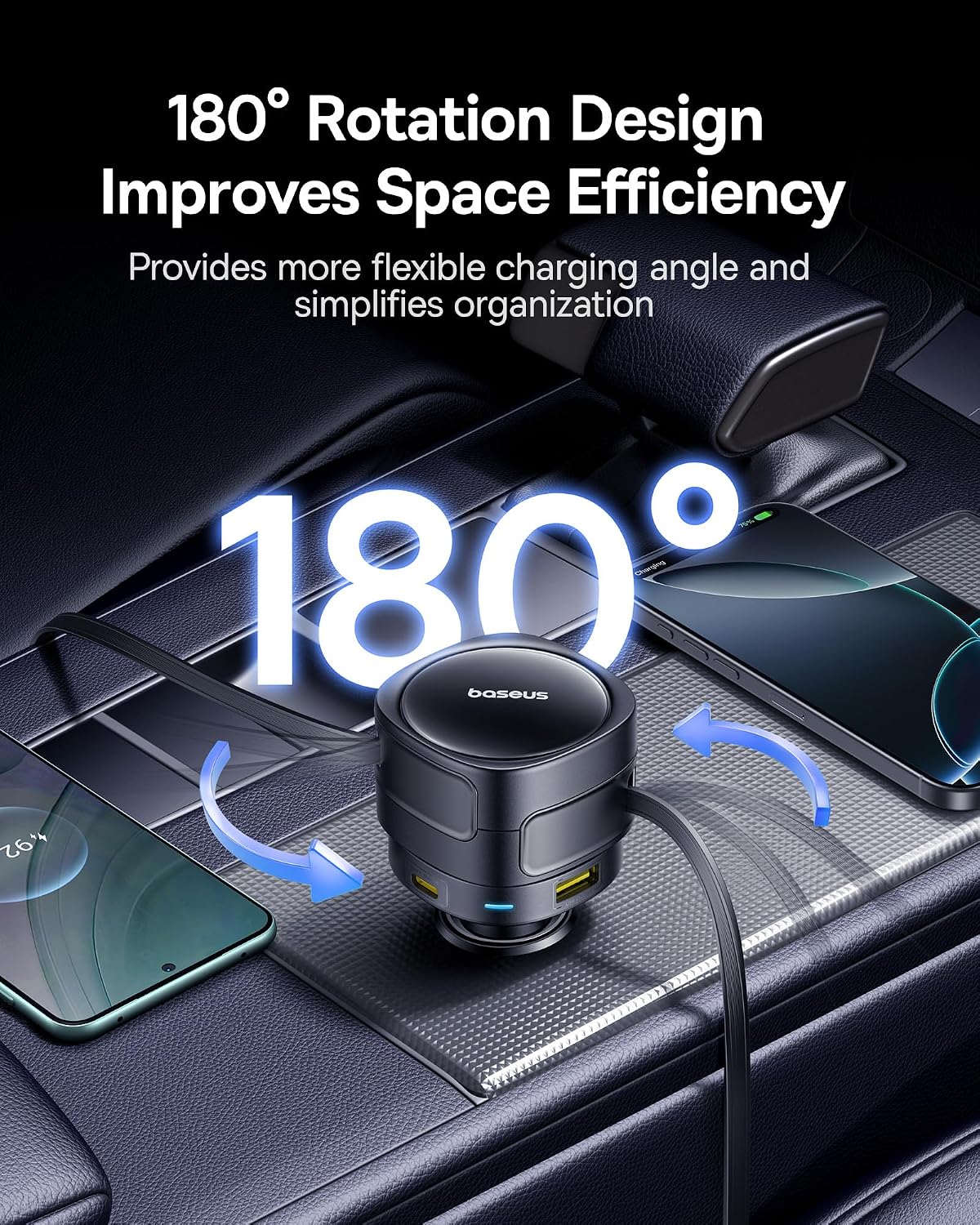 Baseus Enjoyment Max 90W Car Charger – Dual USB-C Ports with C+C & U+C Output, Fast Charging Adapter with USB-C Cable Included, PD/QC Support for Laptops