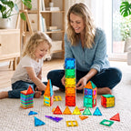 Gemmicc Deluxe Magnetic Tiles with 2 Cars — 136 Pieces — 136 Pieces