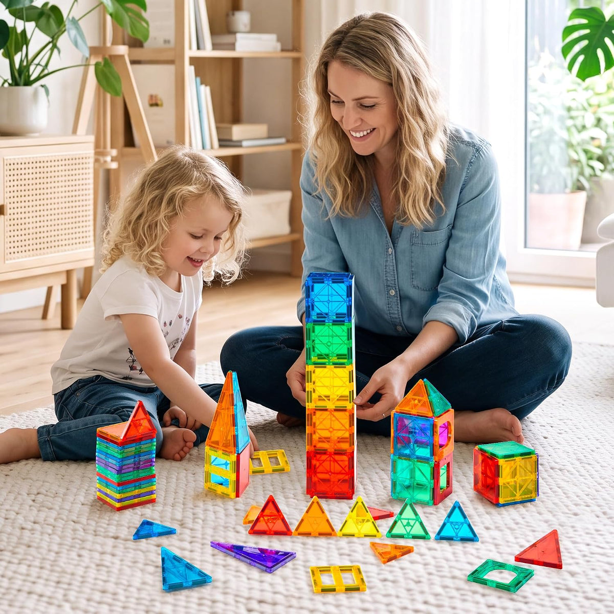 Gemmicc Deluxe Magnetic Tiles with 2 Cars — 136 Pieces — 136 Pieces