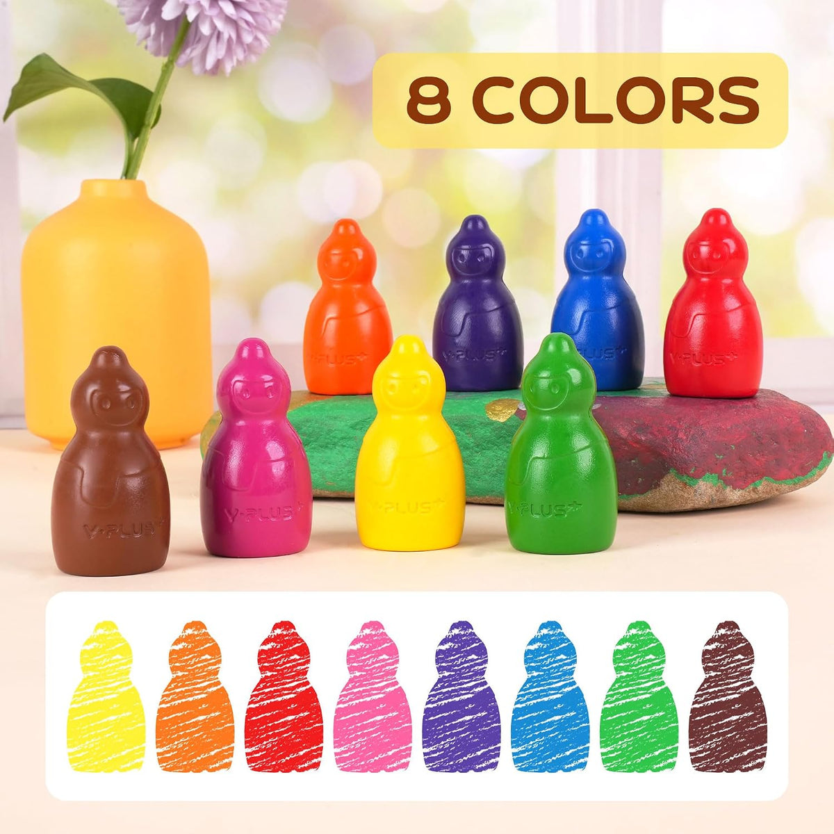 YPLUS Stackable Jumbo Crayons — 8 Colours