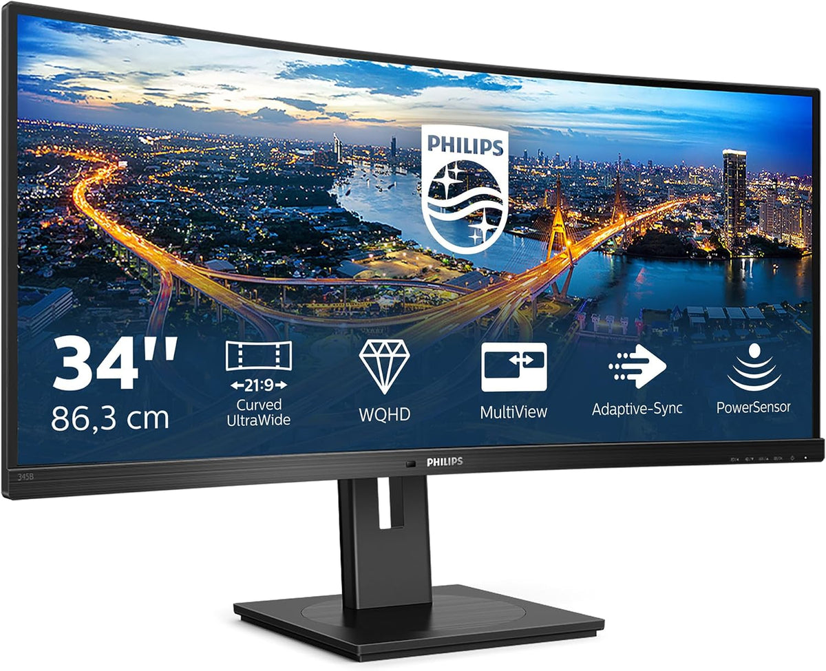 Philips 345B1C - 34 inch Curved WQHD Monitor, 100Hz, 4ms, VA, Speakers, — Black