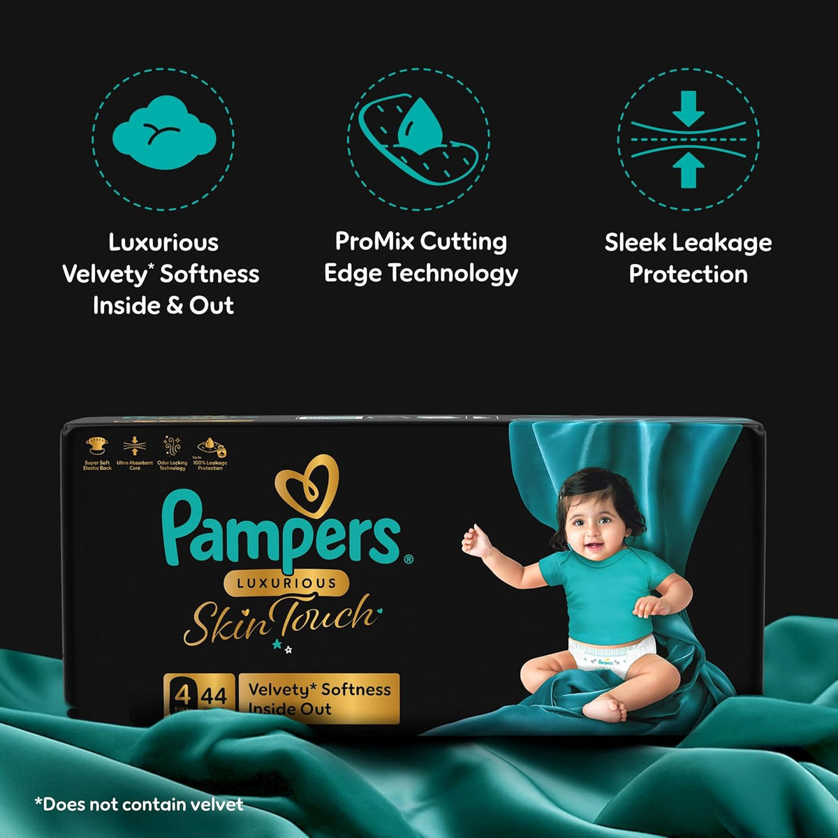 Pampers Luxurious Skin Touch Premium Diapers Size 4, 9-14kg 44 for Toddlers (Pack of 2)