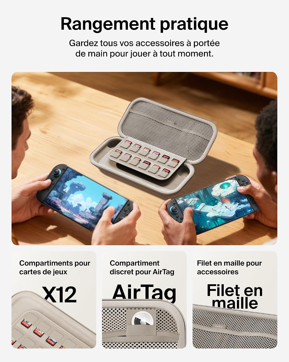 Belkin Gaming Nintendo Switch Case Travel Bag with AirTag Holder & Game Card Storage Pocket - Portable Lightweight Carrying Case with Hard Shell & Soft Interior
