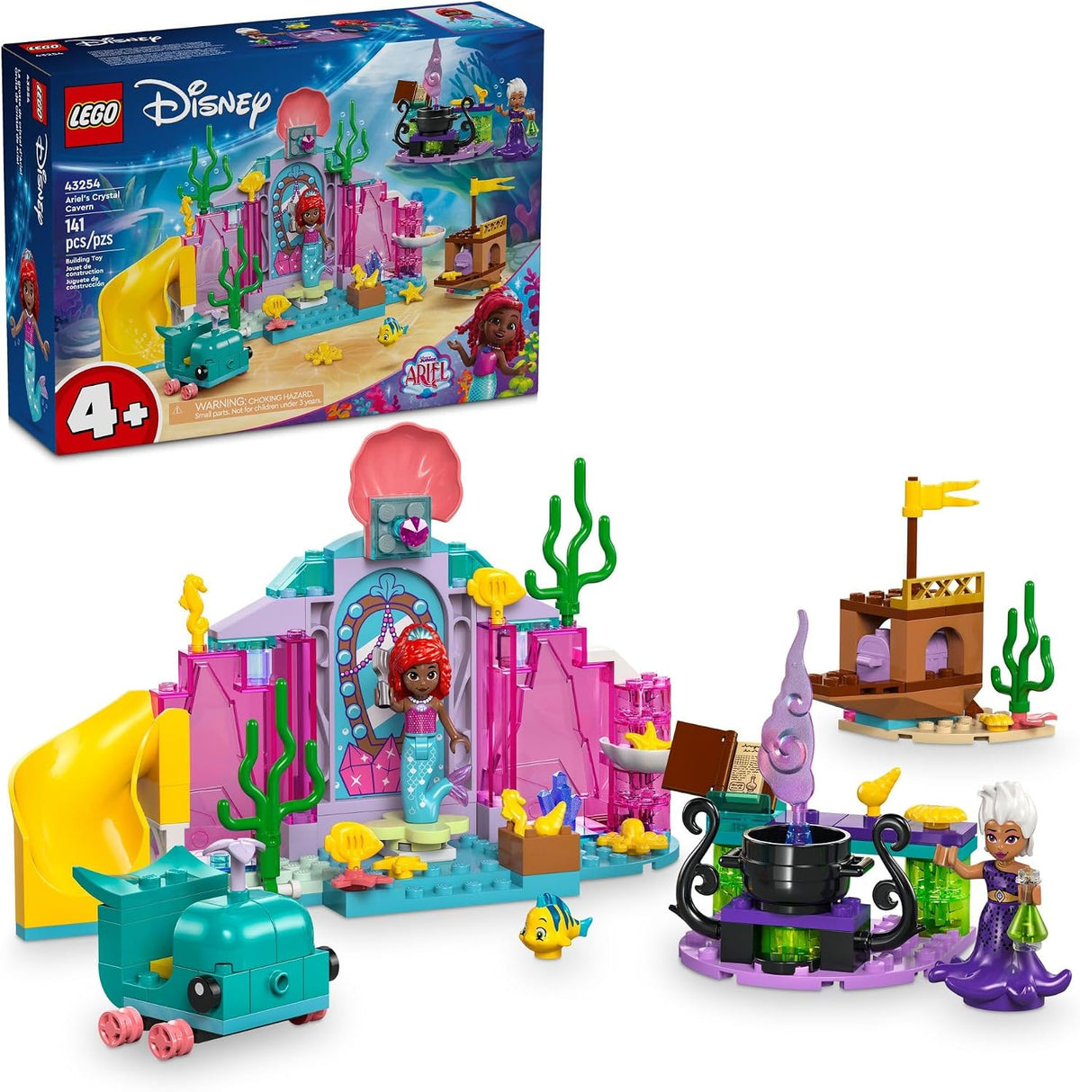 LEGO Disney Princess Ariel’s Crystal Cavern, Buildable Disney Toy Playset for Kids, Ariel Princess Mermaid Mini Doll and Fish Figure, Treasure Chest, Gift for Girls and Boys Ages 4 and Up, 43254