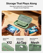 Belkin Nintendo Switch 2 Case Travel Bag w/AirTag Holder & Game Card Storage Pocket - Portable Lightweight Protective Carrying Case w/Hard Shell & Soft Interior, Gaming Travel Essentials - Sage