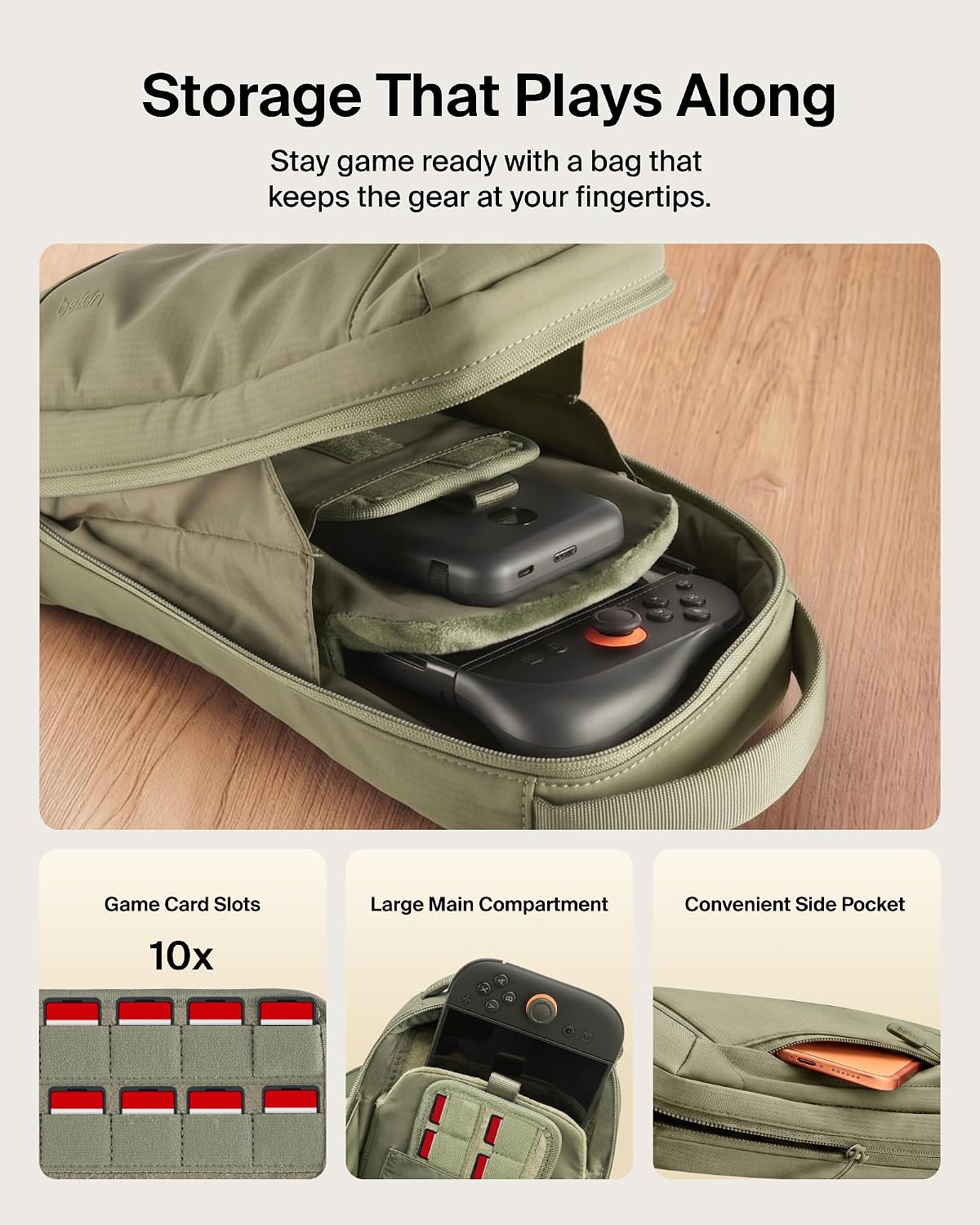Belkin Gaming Crossbody Bag for Nintendo Switch 2 (2025), Protective Carrying Bag for Console Accessories, Soft Interior, Lightweight Design, 10 Game Card Slots