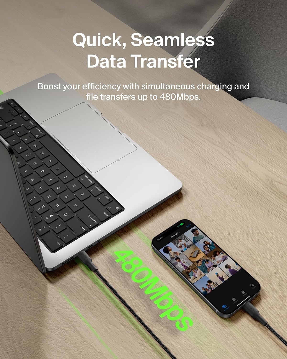 Belkin Eco Braided USB-C to USB-C Cable (1M, 240W) - Soft, Flexible Fast-Charging Cable, Type C Charger Cord for iPhone 16, Galaxy S25, Pixel 9, MacBook, iPad Pro, & More - Black (USB 2.0)