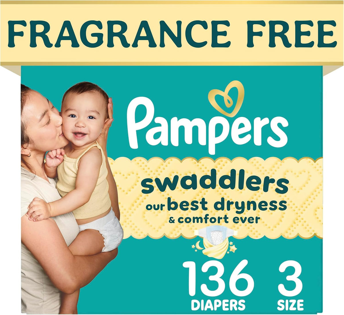 Pampers Diapers Size 3, 136 Count - Swaddlers Disposable Baby Diapers, Enormous Pack (Packaging May Vary)